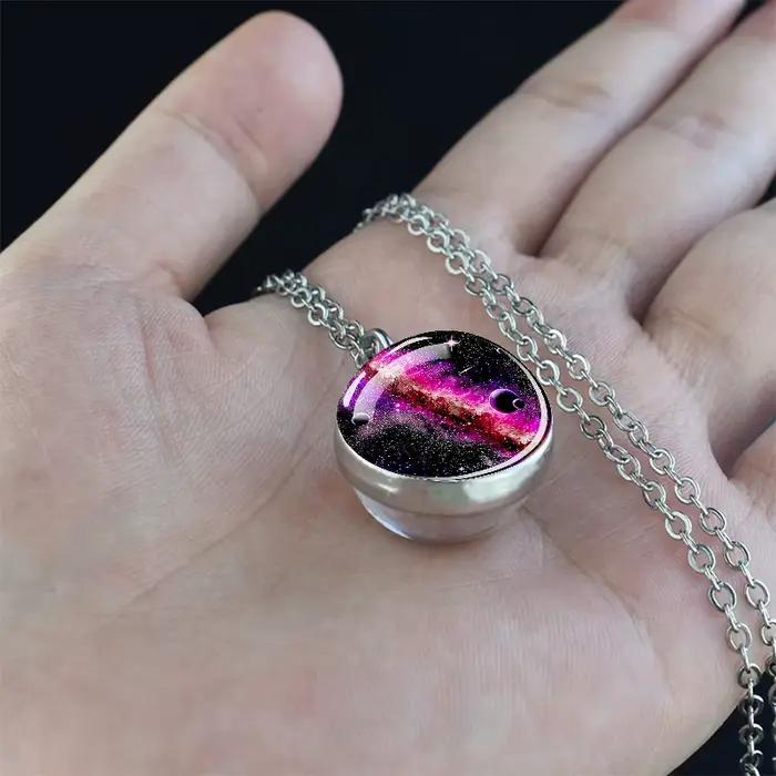 Collier planète aurore avec boule de verre double face, bijou d'astronomie pour femmes et hommes, cadeau occasion spéciale