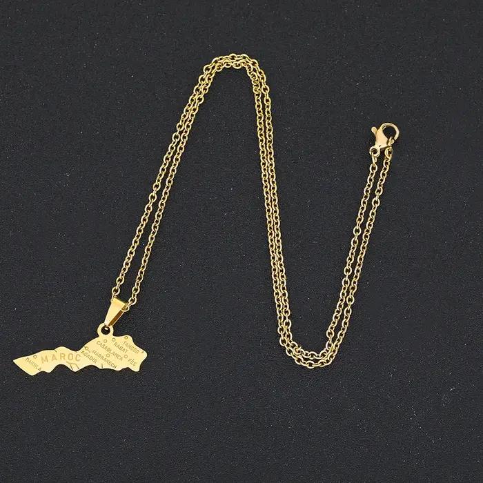 Afrique royaume du maroc carte ville pendentif collier or argent couleur hommes femmes
