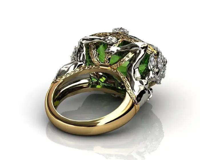Bague en or jaune véritable 14K avec pierres précieuses émeraude naturelles pour femmes