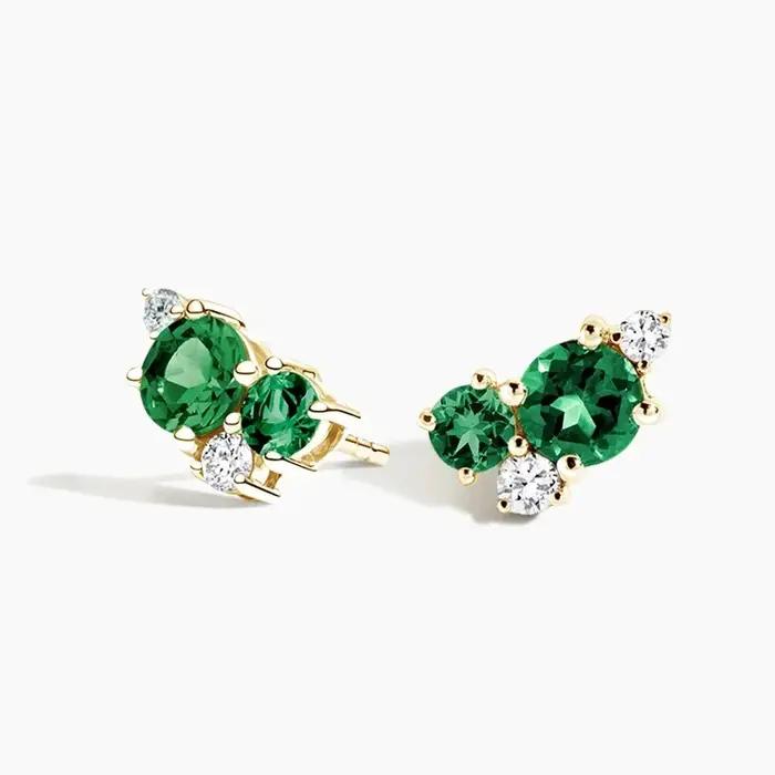 Boucles d'oreilles rondes en émeraude et diamant cultivés en laboratoire