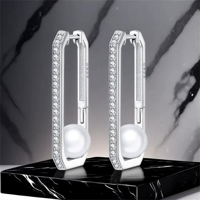 Boucles d'oreilles créoles en argent sterling S925 avec perles bijoux originaux et tendance pour femme cadeaux d'anniversaire élégants pour femmes occasions spéciales