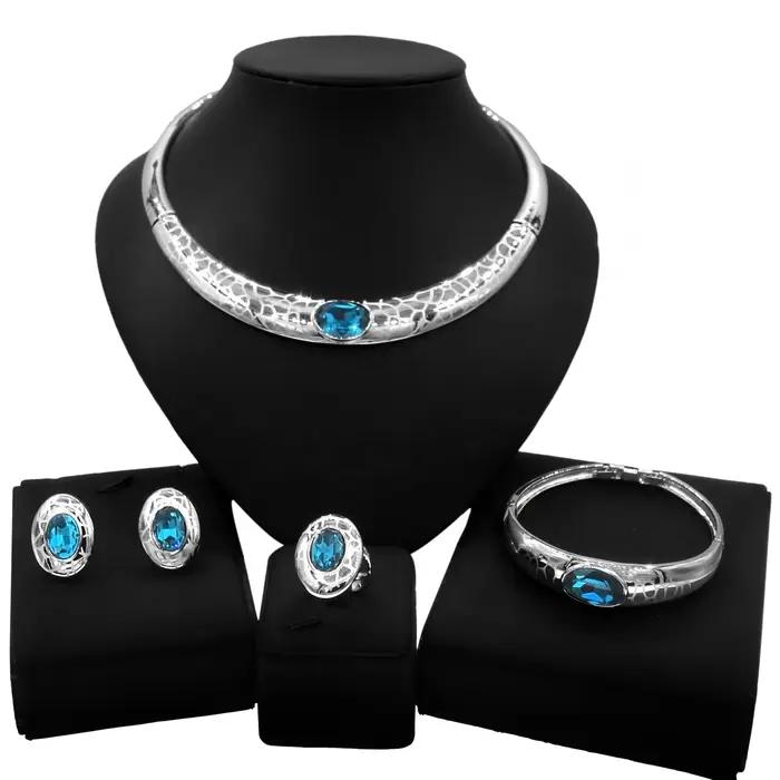 Bijoux de luxe en acier inoxydable plaqué or 24 carats, accessoires de bijoux de fête de mariage de mariée de dubaï, cadeau pour femmes, collier cadeaux Yll