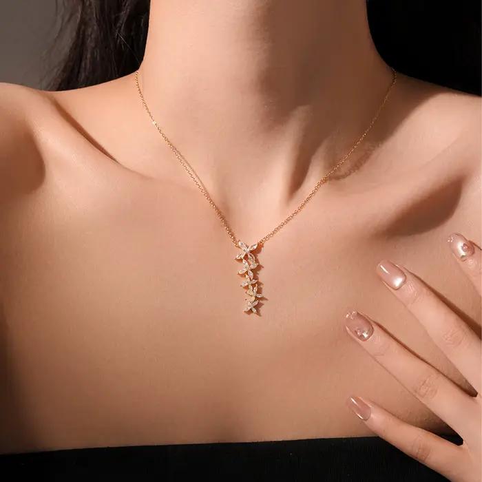 ANDYWEN femmes 925 argent plaqué or fleur CZ Zircon boucles d'oreilles collier de luxe chaîne Fine ensemble de bijoux cadeau de fête de mariage