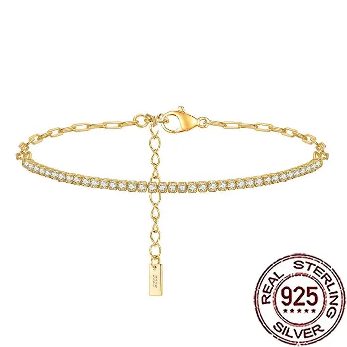 CWWZircons – Bracelet en argent Sterling 925 pour femmes, chaîne de Tennis en zircone cubique brillante, tendance, bijoux fins pour fête de mariage, cadeau SB019