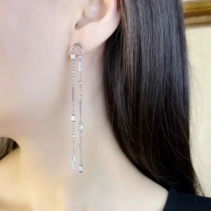 Boucles d'oreilles pierres angulaires coupe Baguette, bijoux longs et glamour pour femmes, cadeau d'été en argent Sterling 925