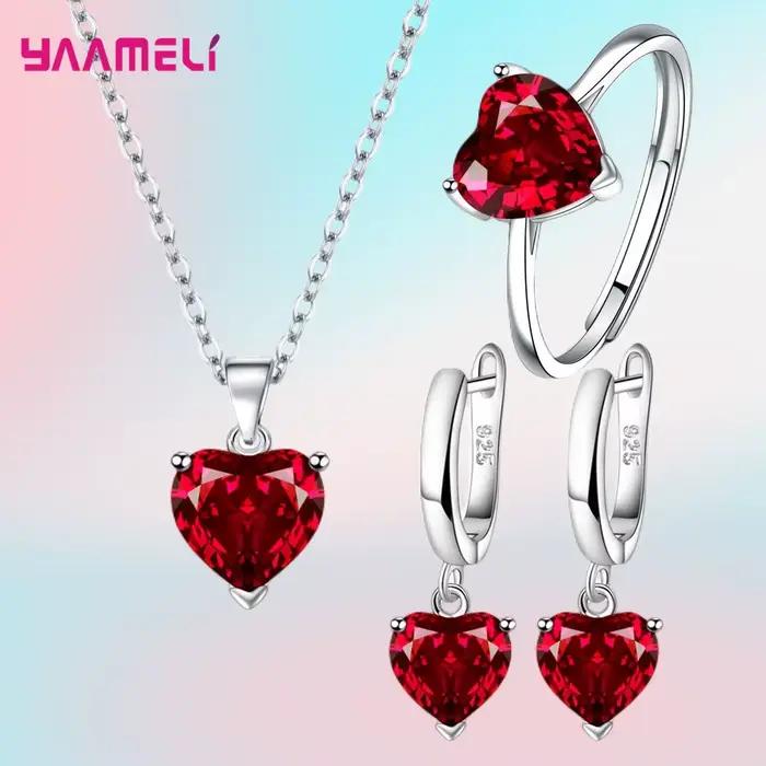 Ensemble de bijoux fin en argent Sterling 925 avec zirconium blanc et cristal pour femmes pour occasions d'engagement romantique