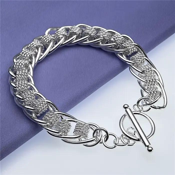 Bracelet en argent sterling 925 avec zirconium blanc style classique pour femme occasion mariage fiançailles et soirée élégante