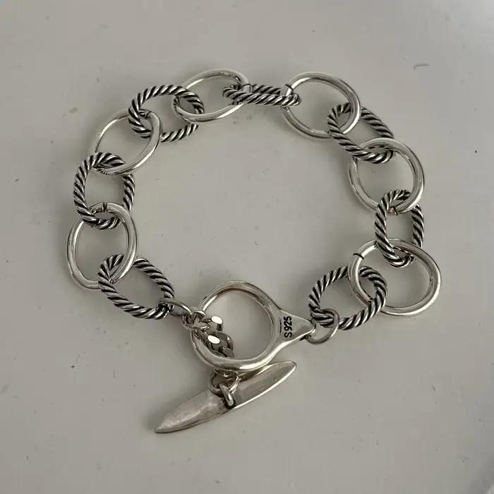 Bracelet en métal en argent regardé 100% pour femme, fait à la main, rétro simple, bracelet en forme