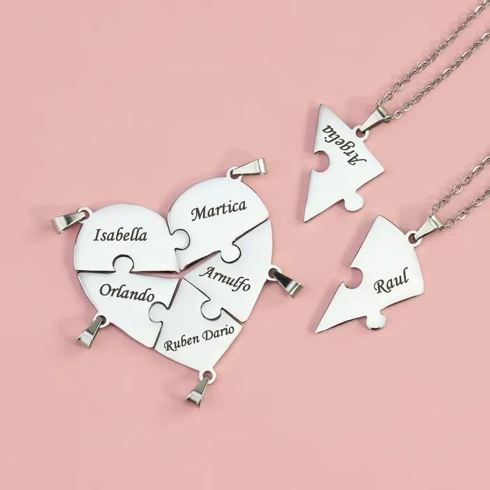 Noms personnalisés Puzzle pièces de coeur collier