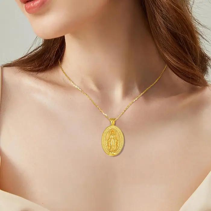 Collier Vierge Marie en Argent Sterling 925 avec Pendentif Religieux Or 18 Carats Bijoux Femmes Occasions Spéciales