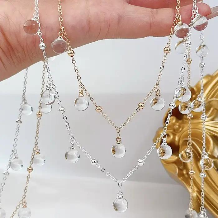 Pendentif en perles de verre rondes transparentes avec chaîne en métal pour créer des colliers et bracelets élégants pour femmes occasions spéciales