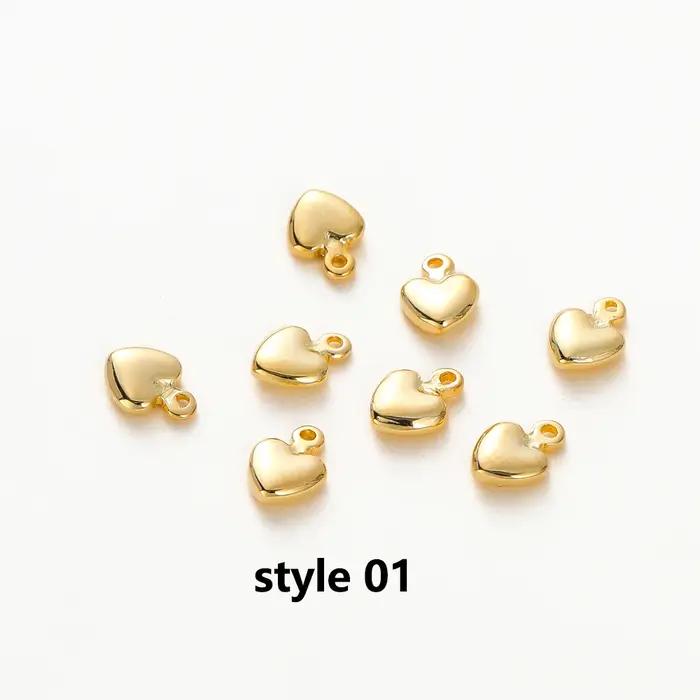 Pendentifs en laiton en forme de cœur plaqué or 14K/18K, 20 pièces, avec trou, chaîne étendue, brelo