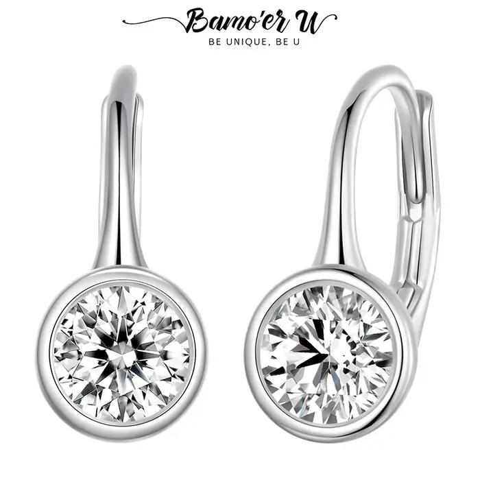 Bamoer U 0.5CT Moissanite boucles d'oreilles minimaliste lunette cerceau