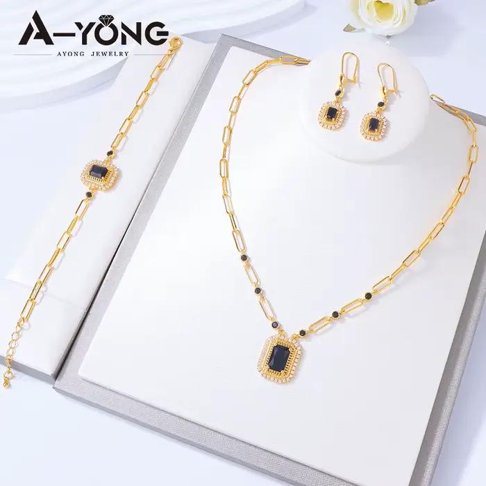 Ensemble de bijoux éthiopiens plaqués or 24 carats avec zircone italienne collier bracelet boucles d'oreilles mariage femmes occasions spéciales