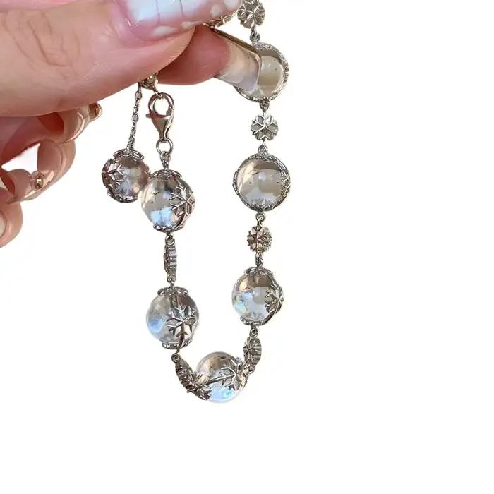 Inspiration incrustée de diamants, flocons de neige, cristal blanc, perles rondes, bracelets frais, exquis et doux, bijoux de mariage
