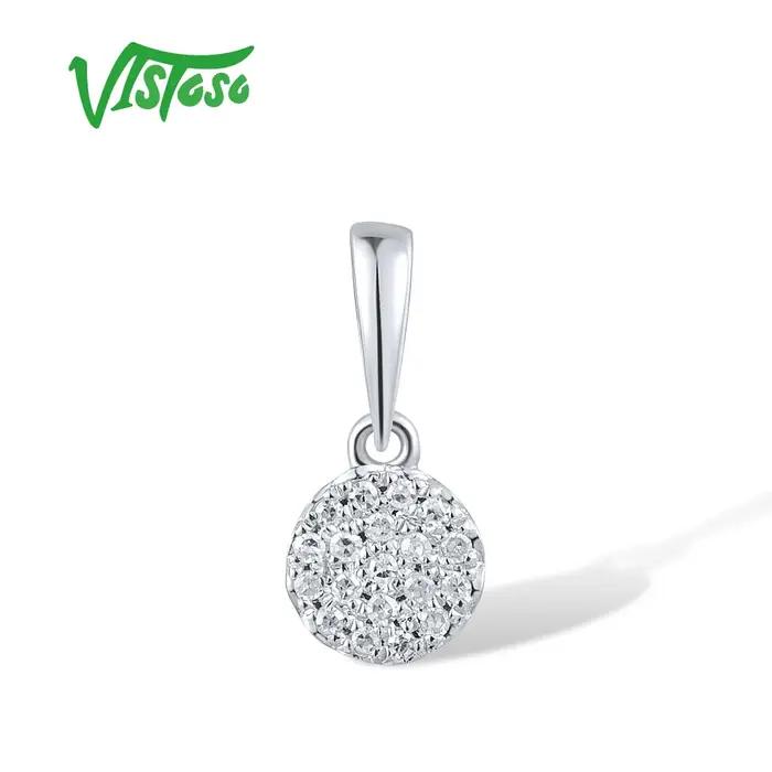 VISTOSO pendentifs en or pour femmes authentique 14K 585 or jaune petit cercle rond diamant scintillant collier pendentif bijoux fins