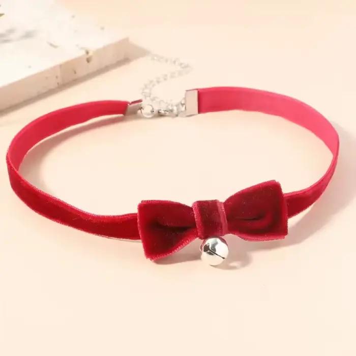 Collier ras du cou avec cloche à nœud papillon, fait à la main, pendentif noir et rouge, collier ras du cou pour Cosplay, bijoux de Costume de noël Vintage