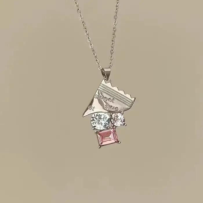 ANENJERY – collier avec pendentif en Zircon rose et bleu pour femmes, chaîne de clavicule, Design de luxe délicat et doux, bijoux cadeaux, vente en gros