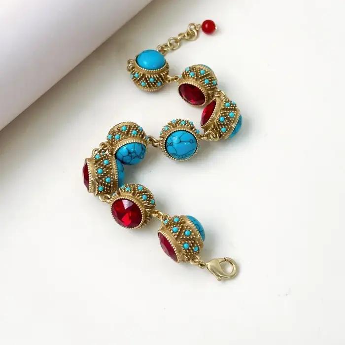 Bracelet BoHEME Retro Turquoise et Rubis Style Palais Luxe Vintage Geometrique pour Femmes Occasions Speciales