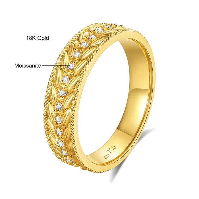 Bague en or véritable 18 carats avec diamant Moissanite pour hommes et femmes, bague en or 18 carats, cadeau de fiançailles de mariage, haute joaillerie, AU750, 100%
