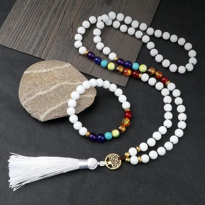 Luckly 7 Chakra colliers et Bracelets de perles 8mm Japamala mat noir Onyx pierre collier ensembles femmes hommes méditation Yoga bijoux