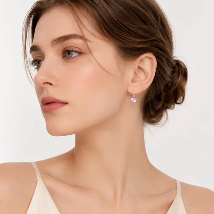Boucles d'oreilles rondes en Zircon pour femmes, coupe Cabochon, cadeau romantique, flambant neuf, bijoux fins en argent Sterling 925
