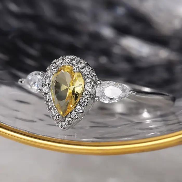 Bague de mariage en argent sterling 925 pour femmes, bagues de luxe en zircon jaune et rose, bijoux fins, vente en gros