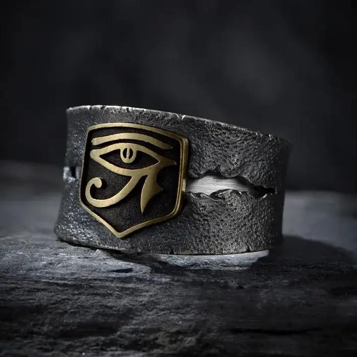Bague Oeil d'Horus réglable pour hommes alliance de mariage style classique symbole égyptien tracker d'humeur occasions spéciales fête anniversaire cadeau