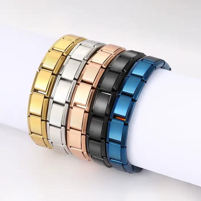 Bracelets carrés en acier inoxydable pour femmes et hommes, Modules italiens en métal HipHop, extensibles, cadeau, bijoux de fête d'anniversaire, tendance