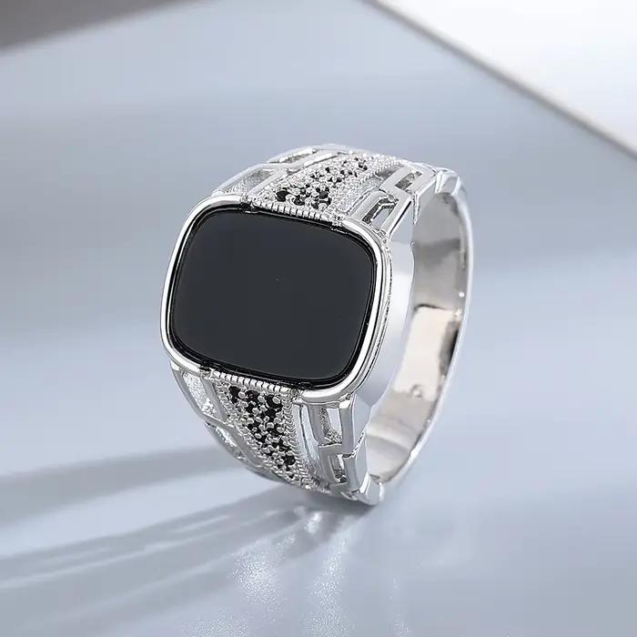 Bague en argent naturel 10x14mm, grande pierre d'agate noire, Vintage, cadeaux de fête pour femmes,
