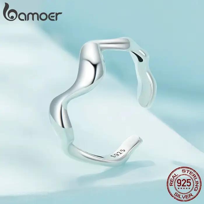 BAMOER-Bague en argent regardé 925 pour femme, vague minimaliste, larme, haute polie, confort ajusté, bague réglable