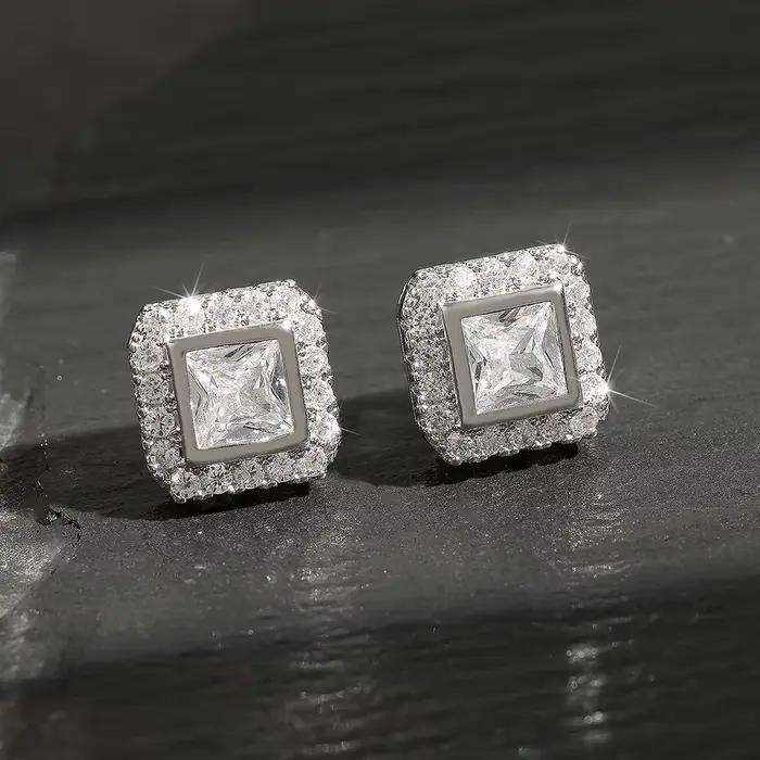 Boucles d'oreilles Rock Hiphop en cuivre zircone cubique carrées pour hommes style audacieux occasions spéciales