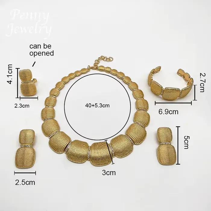 Ensemble de bijoux ronds italiens épais plaqués or de dubaï, collier ras du cou, boucles d'oreilles pendantes, Bracelet, bague, cadeau de fête de mariage de mariée africaine