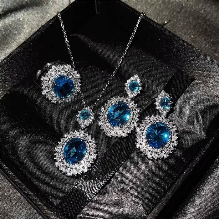 Ensemble de bijoux en zircone cristal jaune étincelant – Collier, boucles d'oreilles et bague, ton a