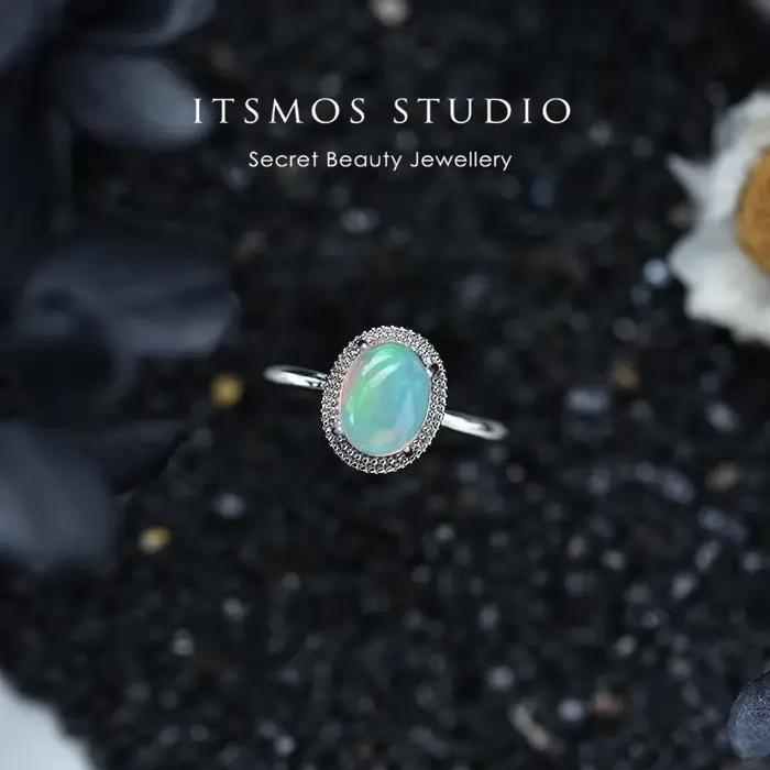 ITSMOS – bagues en opale naturelle, Halo ovale, bague Antique Vintage, bandes Vintage, bijoux quotid