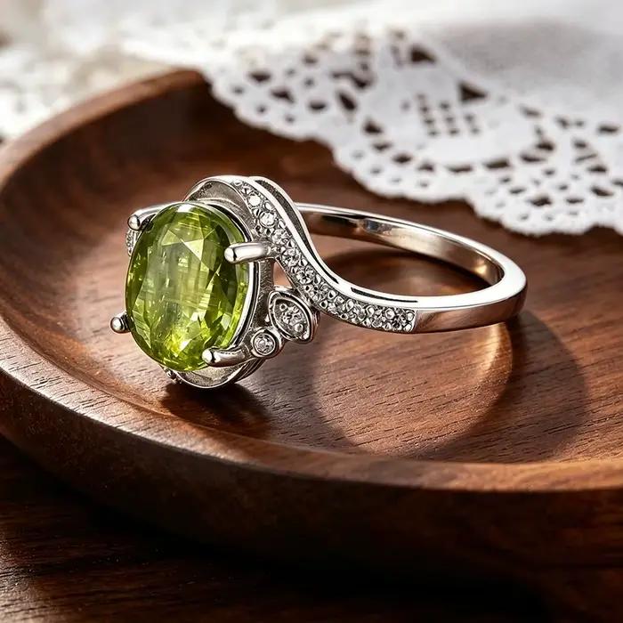 Bague en argent sterling 925 sertie de péridot naturel pour femmes, occasion spéciale, cadeau romantique, style classique