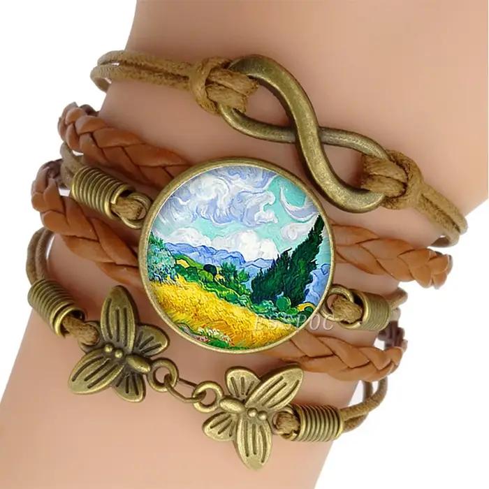 Bracelet Van Gogh en cuir marron pour hommes et femmes