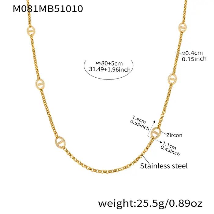 Collier Long de 80cm pour femmes, chaîne en acier inoxydable plaqué or 18 carats, incrusté de Zircon