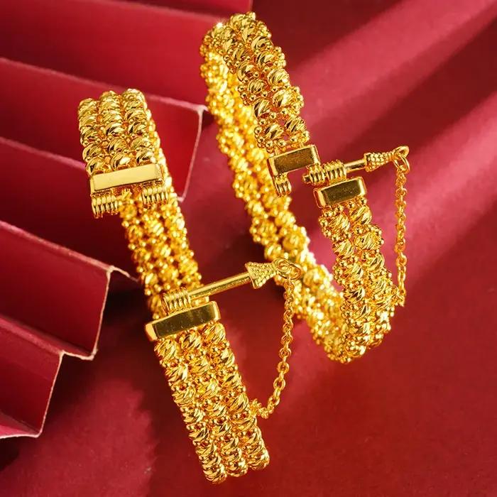 Bracelet de luxe multicouche en or pur 24K 9999 pour femmes, perles disco