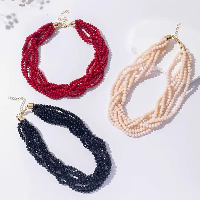Collier de perles de verre multicouches fait à la main pour femmes, nouvelle tendance, tribu ethnique Boho, perles de couleur unie, bijoux cadeau