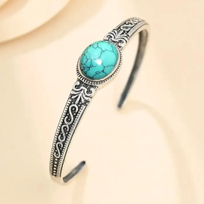 Bracelet manchette turquoise femmes Thai argent