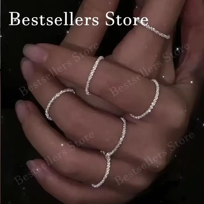 Argent Sterling 925 6-9 # Bague scintillante pour femmes, breloque à la mode, bijoux cadeaux de ma