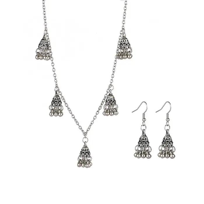 Ensemble de bijoux Jhumka en argent plaqué et or pour femmes occasions spéciales engagement romantique bohème vintage cloches rondes cintres mariage