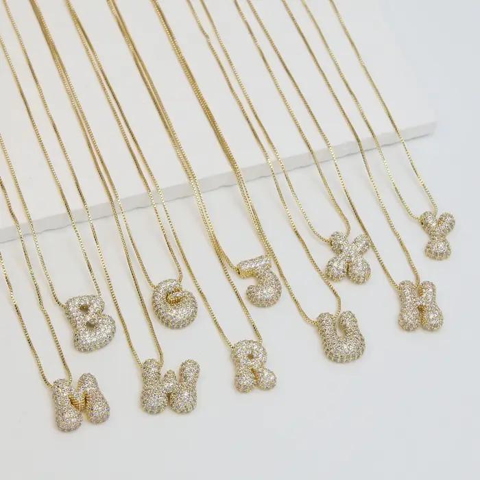 Ballon plaqué or 26 lettre de l'alphabet pendentif collier cuivre Zircon bulle
