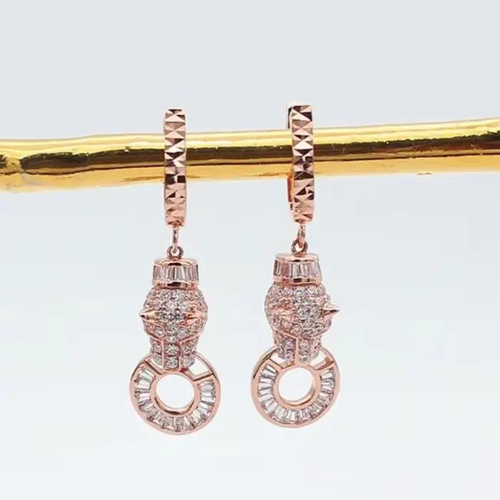 Boucles d'oreilles léopard absorbe ouissantes en or violet pour femmes, plaqué or rose 14 carats, bo