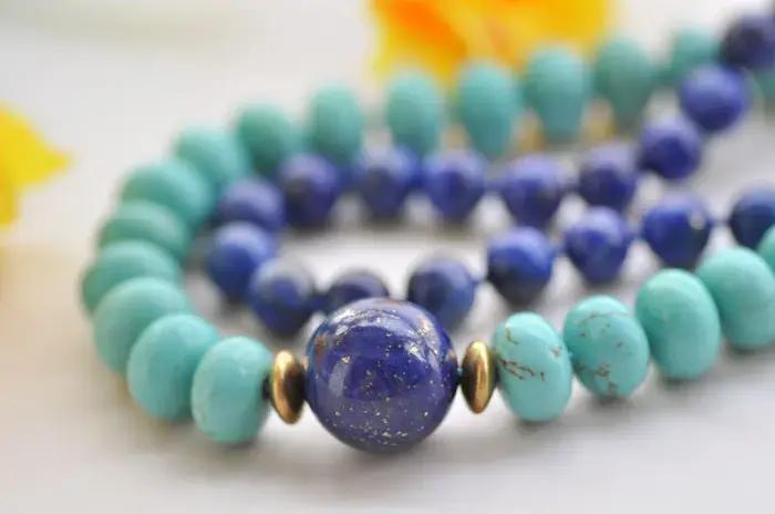 Collier en Lapis-Lazuli et Turquoise Oblate pour Femme Occasions Spéciales Bleu Majestueux
