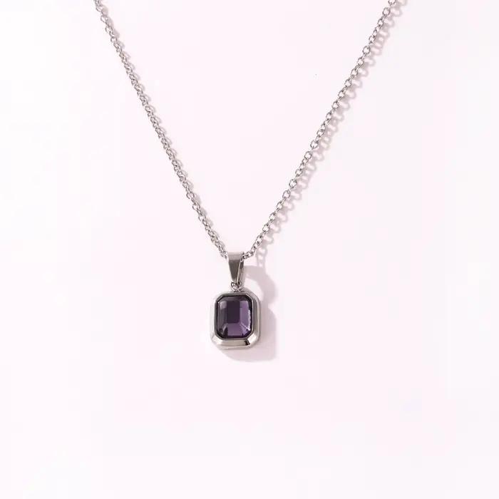 Collier avec pendentif en pierre naturelle en acier inoxydable pour femmes, accessoires de bijoux Vi