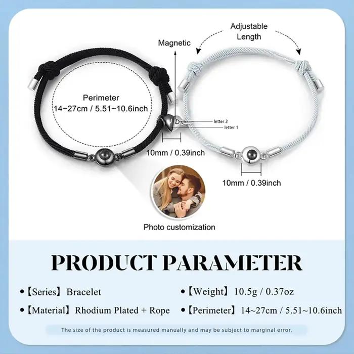 Bracelets de Projection de photos de Couple personnalisables