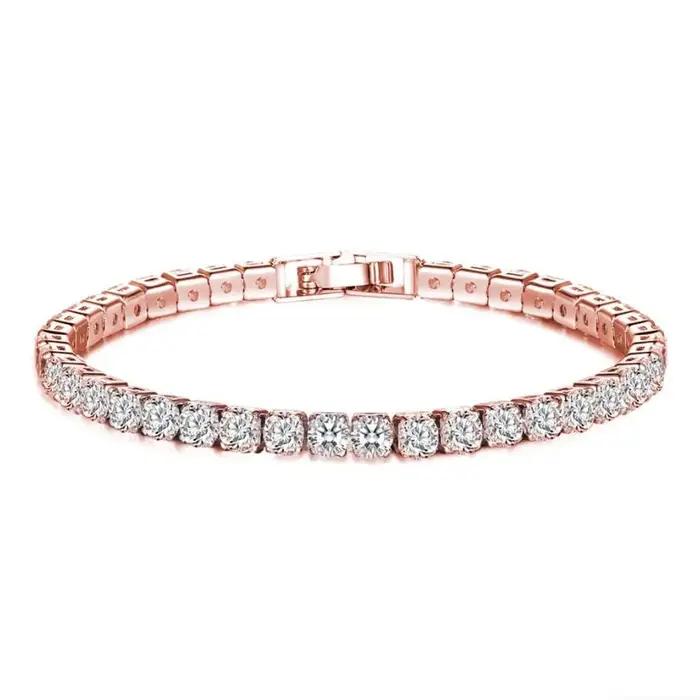 Bracelet De Tennis En Argent 925 Pour Femme Avec Zirconium Blanc Et Or 18 Carats Occasions Spéciales Mode Élégante