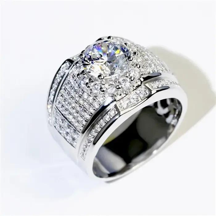 Bague en argent sterling 925 pour homme et femme motif géométrique avec zirconium pour alliance de mariage et cadeau élégant